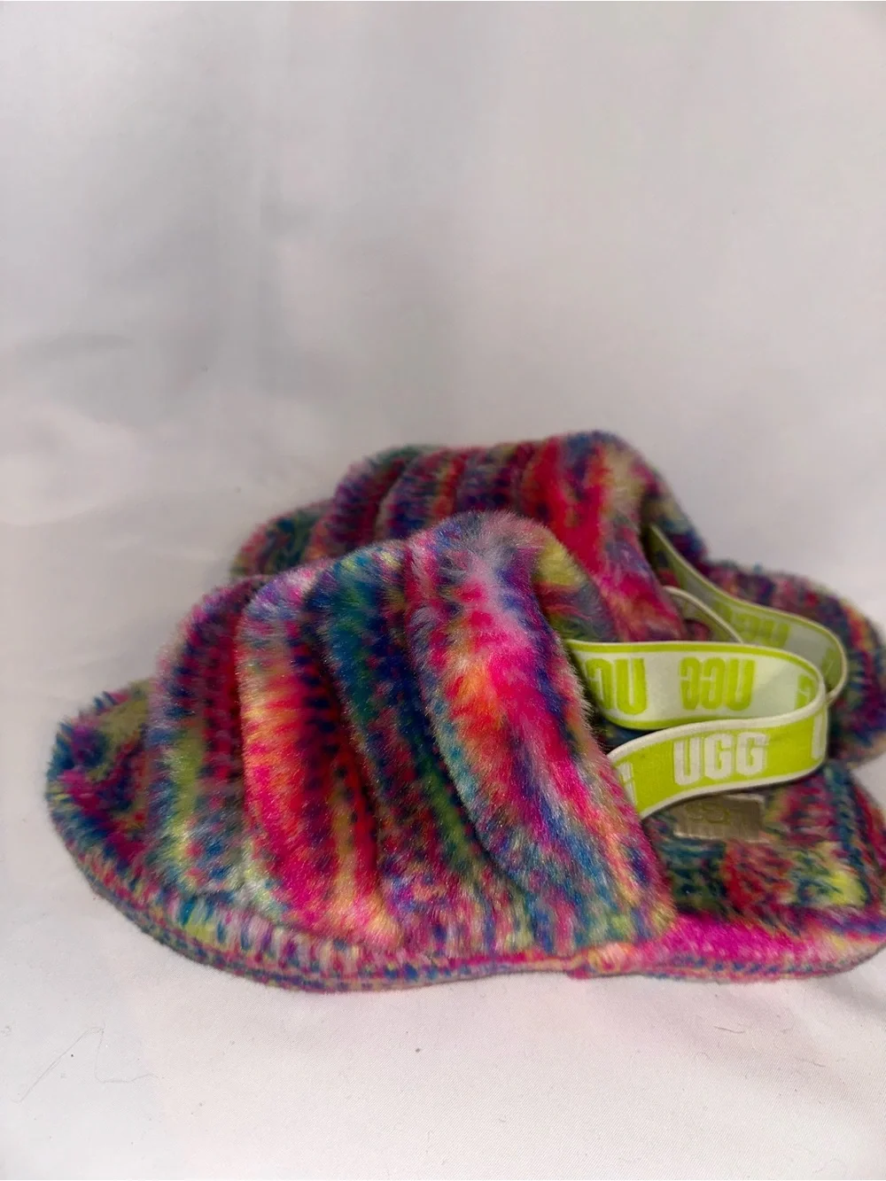 UGG Kids Neon Rainbow Fuzzy Slide Sandals in Multicolor